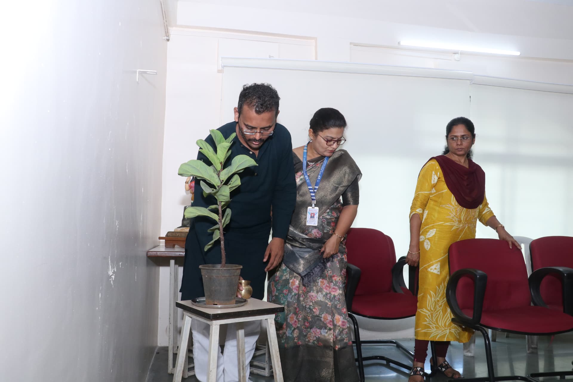 Sapling being planted during a campus event