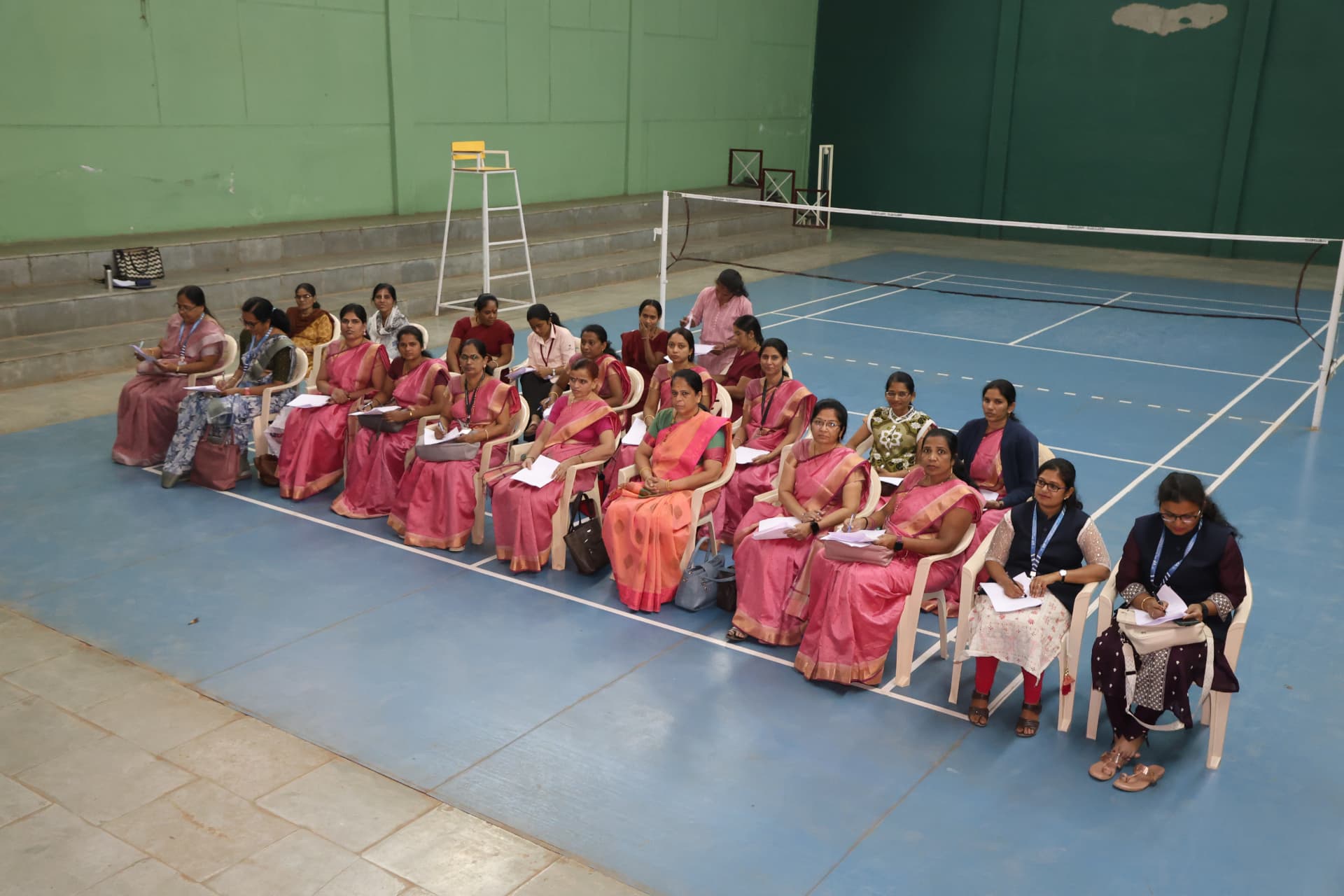 Faculty gathering at the indoor sports hall